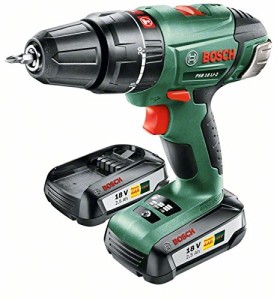 Bosch PSB 18 li-2 Home and Garden Akku-Schlagbohrschrauber, Ladegerät, 2 Akku, Doppelschrauberbit, Koffer